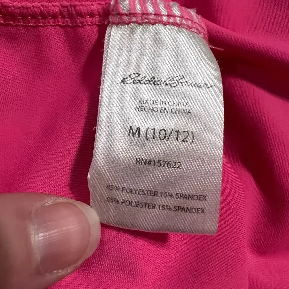Eddie Bauer Girls Swimsuit Rashguard Top Short Sleeve Pullover Pink Green Medium